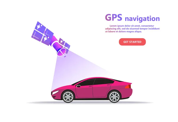 Gps Navigationskonzept Auto Und Satellitennavigationssysteme Isolierte Vektorillustration Auf Weißem Hintergrund — Stockvektor