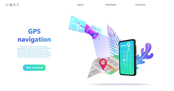 Gps navigasyon konsepti, ekran akıllı telefon bir şehir haritasında nokta konumu. Uydu navigasyon sistemleri beyaz arka plan üzerinde vektör illüstrasyon izole. Color Business açılış sayfası şablonu