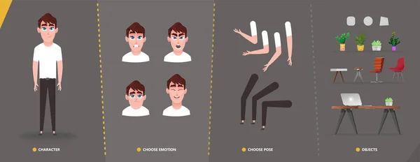 캐릭터 애니메이션 디자인을 설정합니다 스타일의 일러스트레이션의 사무용 인테리어 — 스톡 벡터