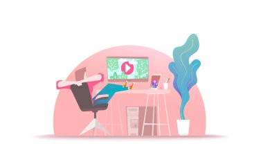 Molada ofis çalışanı. Yönetici bacakları masaya katlanmış ve başının arkasında ellerini kesmek ile rahat oturur. Web sitesi şablonu için yalıtılmış çizim.