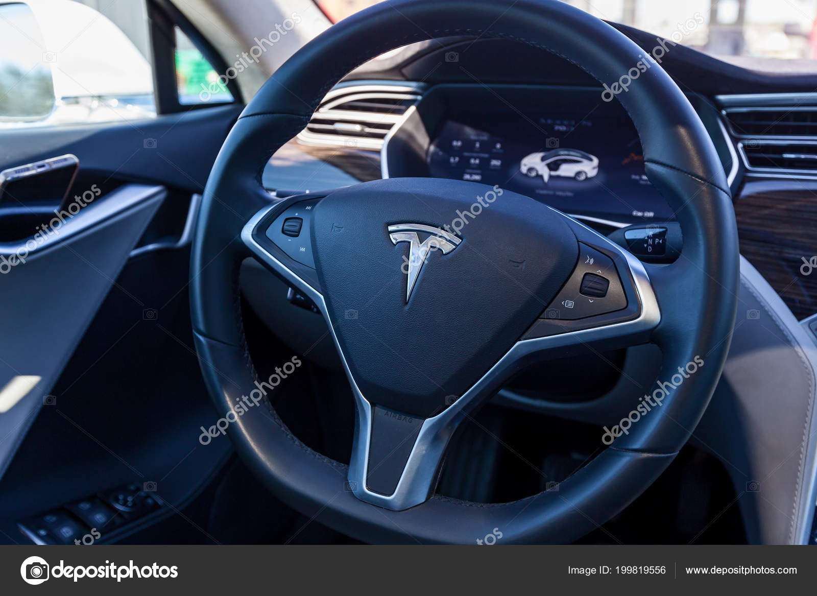 Kiev Ukraine June 2018 Interior Electric Car Tesla Model