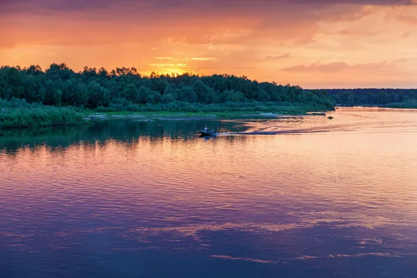 Paysage Rural Beau Coucher Soleil Nuages Sur Rivière — Photo