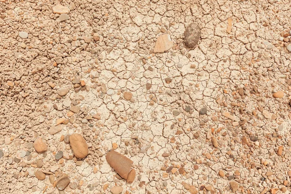 Terra Seca Com Rachaduras Pedras Terra Rachada Por Causa Seca — Fotografia de Stock