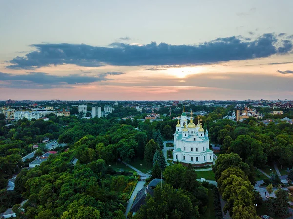 Église Orthodoxe Arrière Plan Coucher Soleil Site Smotravaya Poltava — Photo