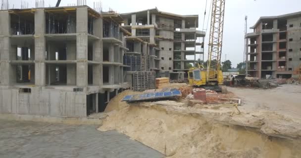 Vol Dessus Chantier Construction Cadre Béton Immeuble Plusieurs Étages Coffrage — Video