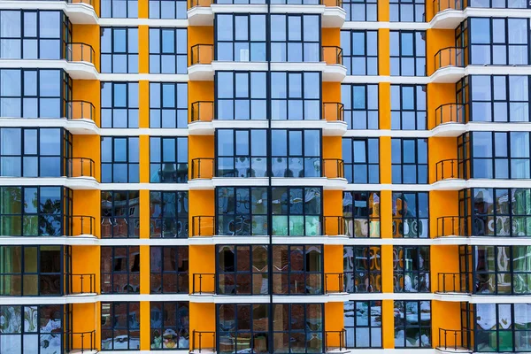 Facciata Vetro Appartamenti Residenziali Grattacielo Finestre Balconi Nella Progettazione Edificio — Foto Stock