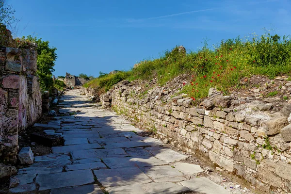 Oude ruïnes van de stad van Side Turkije — Stockfoto