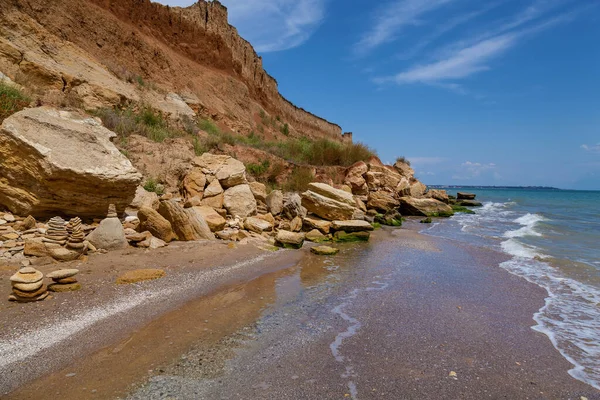 Rocas Amarillas Arenosas Piedras Diversas Formas Costa Del Mar Negro — Foto de Stock