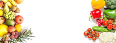 taze sebze ve meyve beyaz arka plan üzerinde izole kare