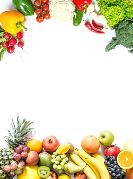 Marco Verduras Frutas Frescas Aisladas Sobre Fondo Blanco —  Fotos de Stock