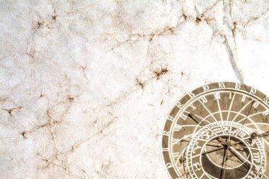 Prag Astronomik Saat eski vintage buruşuk Kağıt arka planı. Retro tarzı fotoğraf Prag Astronomik Saat. 