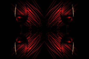 Bardak şarap kırmızı bir arka plan üzerinde siyah bir arka plan üzerinde ışık şeritler soyut.