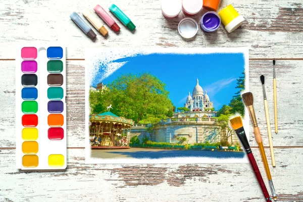 Peintures Colorées Avec Des Brosses Dessin Coloré Inachevé Paysage Sur — Photo