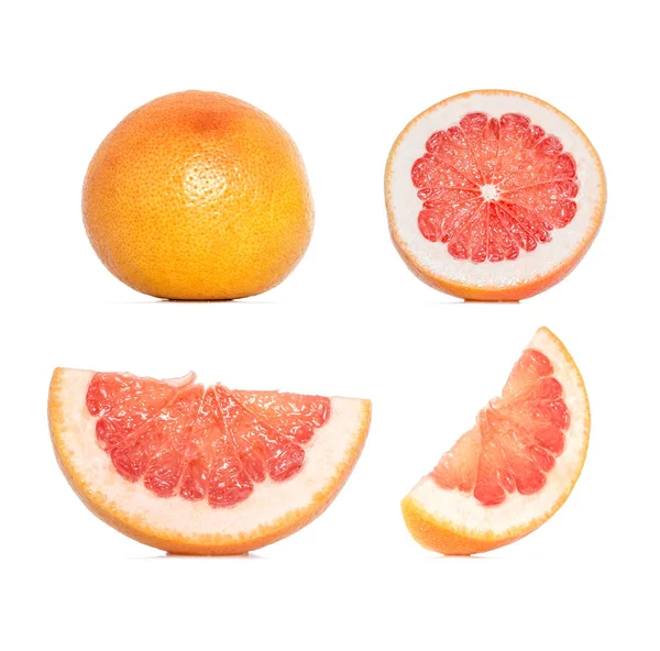 Složení Kolekce Grapefruit Různých Obměnách Izolovaných Bílém Pozadí Celku Plátky — Stock fotografie