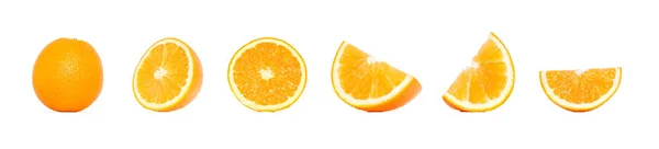 白い背景に分離したさまざまなバリエーションのオレンジ色の果物のコレクションです 全体とスライスしたオレンジ色 オレンジのクリッピングパス — ストック写真