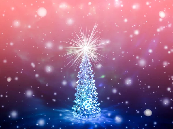 Albero Natale Con Luci Luminose Una Ghirlanda Una Stella Splendente — Foto Stock