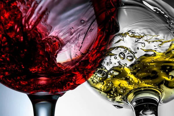 Spruzzi Vino Rosso Bianco Bicchieri Vino Macro Close — Foto Stock