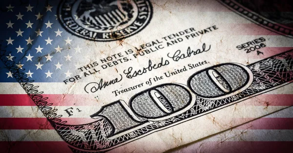 Vlag Van Amerika Met Oude Grunge Textuur Een Honderd Dollar — Stockfoto