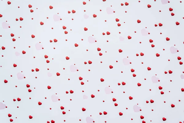 Abstracte Achtergrond Van Valentijnsdag Met Rood Hart Symbolen Witte Achtergrond — Stockfoto