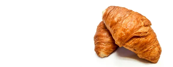 Franska Croissanter Isolerad Vit Bakgrund Med Plats För Text — Stockfoto
