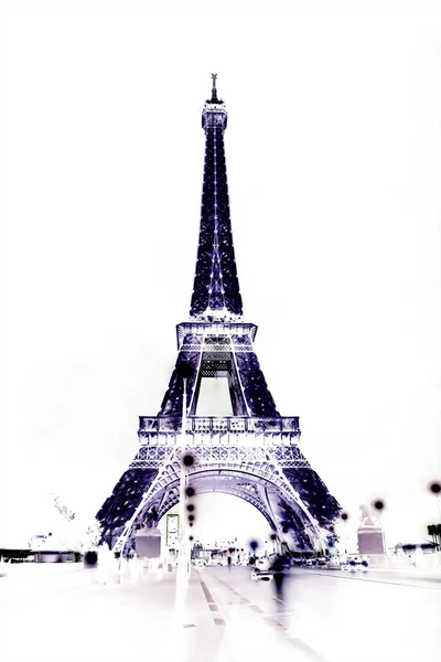 Torre Eiffel Paris França Isolada Sobre Fundo Branco Conceito Fotonegativo — Fotografia de Stock