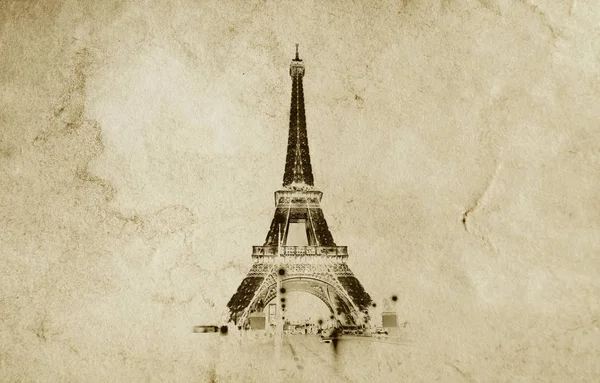 Vieux Fond Texture Papier Vintage Avec Silhouette Tour Eiffel Paris — Photo