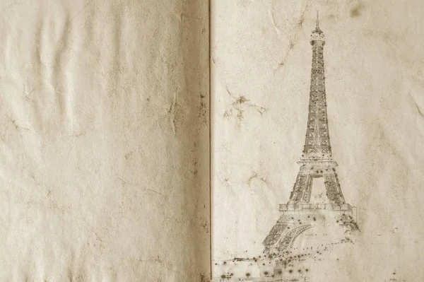 Old Vintage Paper Texture Background Silhouette Eiffel Tower Paris High — Stock Photo, Image