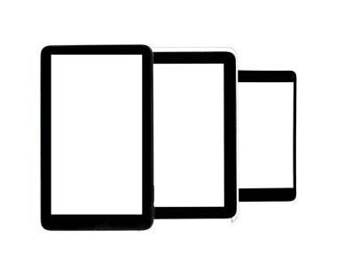 Modern tablet gadget'lar ile izole ekran beyaz arka plan üzerinde izole.