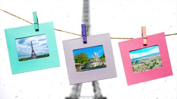 겨울에 파리의 파노라마를 배경으로 빨대가 여름에 파리의 풍경을 창의적 움직임 — 비디오