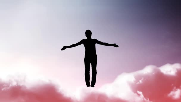 Creative Parallax Video Sky Moving Clouds Sunlight Silhouette Man Arms — Stock Video