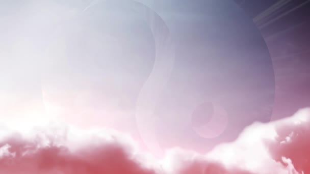 Створене Відео Паралаксу Рухомими Хмарами Сонячним Світлом Тлі Символу Інь — стокове відео