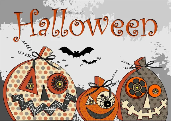 Joyeux Halloween Day Chauve Souris Araignée Sur Texte Mignon Sourire — Image vectorielle