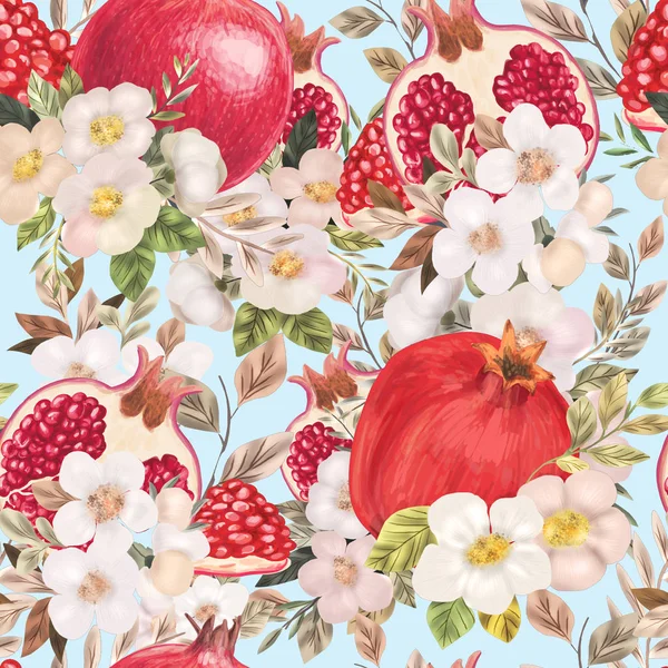 Suluboya çiçek, peonies ve nar ile Seamless modeli. 