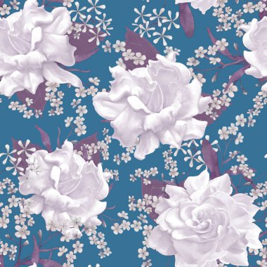 Çiçek desenli. Çiçek sorunsuz arka plan. Süs Bahçe güzelleşmek. Seamless modeli pembe çiçekler ve gri arka plan, suluboya çiçek desenli, yapraklarda çiçek gül pastel renk, duvar kağıdı, kart veya kumaş için tileable