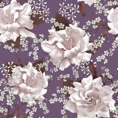 Çiçek desenli. Çiçek sorunsuz arka plan. Süs Bahçe güzelleşmek. Seamless modeli pembe çiçekler ve gri arka plan, suluboya çiçek desenli, yapraklarda çiçek gül pastel renk, duvar kağıdı, kart veya kumaş için tileable