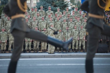 22 Ağustos 2018. Kiev, Ukrayna. Kiev merkezi askeri geçit töreni provada. Ağustos 24 Ukrayna'da bağımsızlık günü askeri geçit töreni yapılacak.