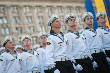 22 Ağustos 2018. Kiev, Ukrayna. Kiev merkezi askeri geçit töreni provada. Ağustos 24 Ukrayna'da bağımsızlık günü askeri geçit töreni yapılacak.