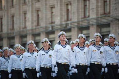 22 Ağustos 2018. Kiev, Ukrayna. Kiev merkezi askeri geçit töreni provada. Ağustos 24 Ukrayna'da bağımsızlık günü askeri geçit töreni yapılacak.
