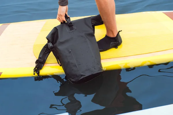 Ferme Photo Vue Dessus Sac Spécial Imperméable Eau Tenu Par — Photo