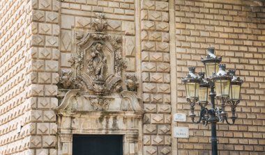 Mimari barok tarzı. Kilise Bethlehem Our Lady dekoratif ayrıntılarını (La Mare de Deu de Betlem) Barcelona, Katalonya, İspanya ünlü La Rambla Caddesi üzerinde yer alan. Süslü cephe bina