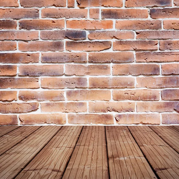 Background with wooden flooring and brick wall, room