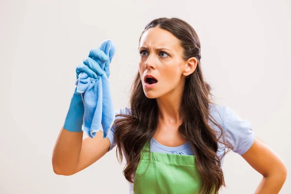 Portrait Housewife Who Obsessed Cleaning — Stock Photo, Image
