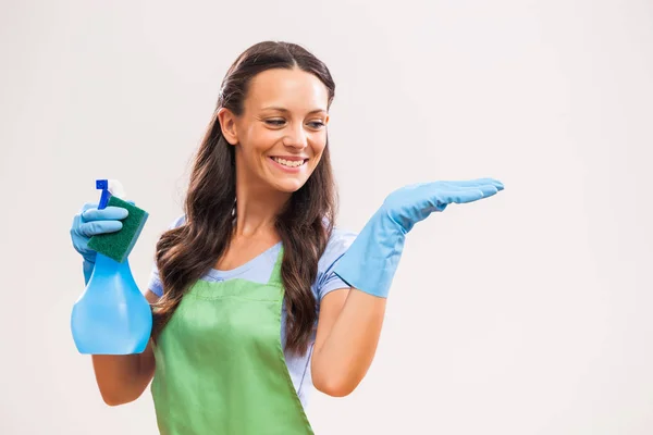 Portrait Housewife Who Ready Housework — Stock Photo, Image