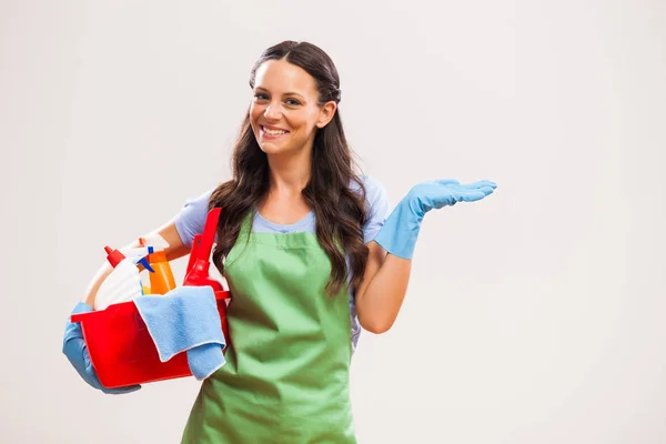 Portret Van Huisvrouw Die Klaar Voor Huishoudelijk Werk — Stockfoto