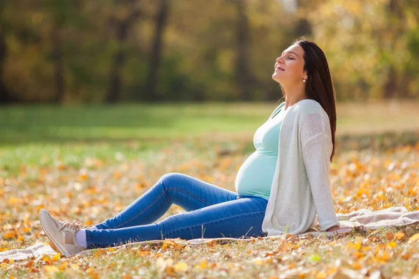 Happy Pregnant Woman Relaxing Park — Stock Photo, Image