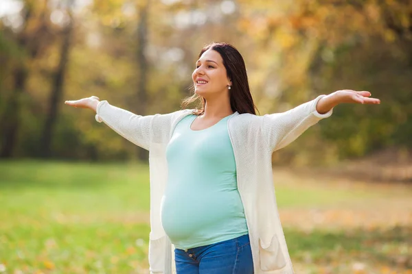 Happy Pregnant Woman Relaxing Park — Stock Photo, Image