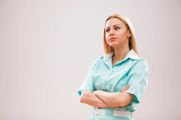 Portrait Young Nurse Who Worried Pensive — Stock Photo, Image