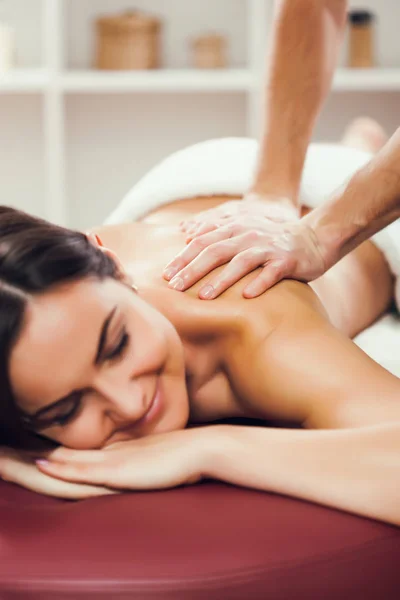 Young Woman Enjoying Massage Spa Treatment — Stock Photo, Image