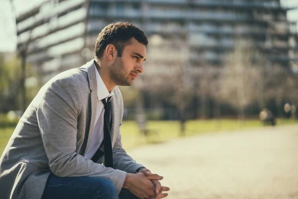 Young Businessman Very Tired Relaxing Park — Stock Photo, Image