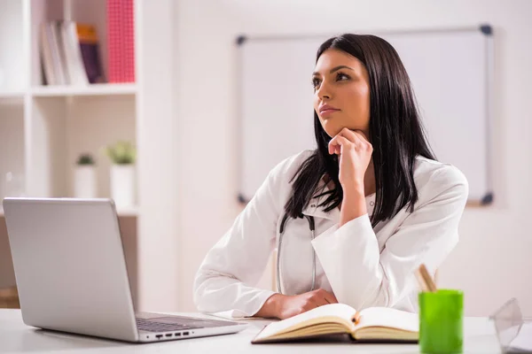 Portrait Young Pensive Doctor Her Office — Stock Photo, Image